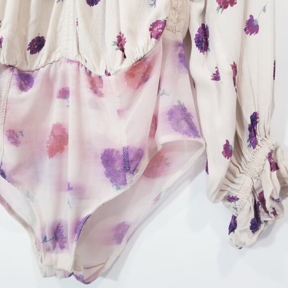 Intimately Free People Floral Print Ruffle Lace Bodysuit Blouse Long Sleeves - Picture 10 of 16